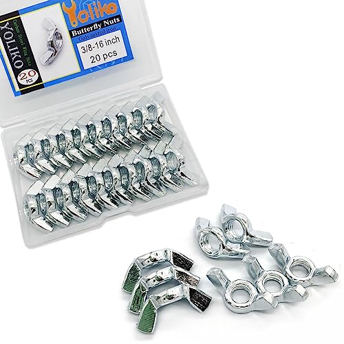 20 PCS 3/8-16 Inch Wingnuts, Quality Carbon Steel Wing Nuts Zinc Plated Fasteners Parts Butterfly Nut, Hand Twist Tighten Hardware Nuts Butterfly Wing-Nut 3/8-16” Assorted Kit - size: 3/8"-16 - Carbon Steel - 20 Pcs