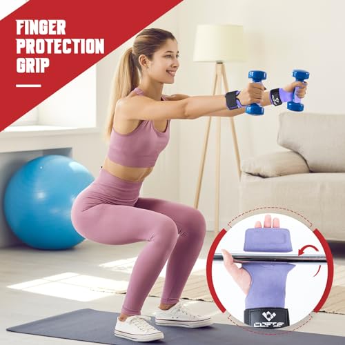 COFOF Weight Lifting Wrist Strap, Double Layer Leather Wrist Strap for Deadlift and Powerlifting, Adjustable Neoprene Padded Gym Workout Lifting Hooks (Pair) - color: Purple