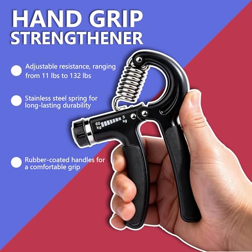 Hand Grip Strength Trainer Kit, Stress Balls, Finger Exerciser Extensioin, 5 Pack Forearm Gripper Strengthener Adjustable Resistance, Hand Strengthening Devices