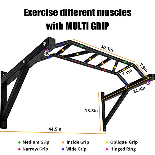 BESTHLS Wall Mounted Pull Up Bar and Dip Station, Heavy Duty Wall Mount Pull-up Chin Up Bar Multifunctional Home Gym Workout Indoor Exercise Equipment Support to 440 Lbs - style: Multi-grip