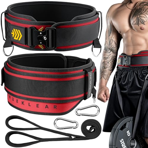MANUEKLEAR 2-in-1 Weightlifting Belt & Dip Belt with 36.7 IN Rope, Double-Layer Weight Lifting Belts, Powerlifting Gym Weighted Belt for Pull Up Squat - color: Vibrant Red, size: S(26-29in)