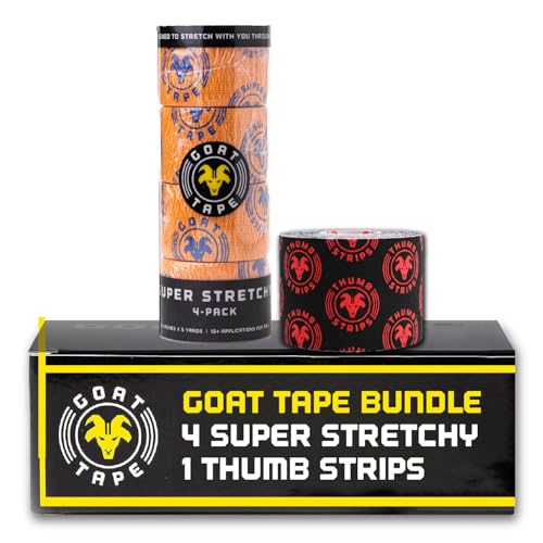 Orange Super Stretchy Premium Thumb Tape (4-Pack) and Pre Cut Black Athletic Tape for Fingers - Extra Sticky Elastic Athletic Thumb Tape for Weightlifting