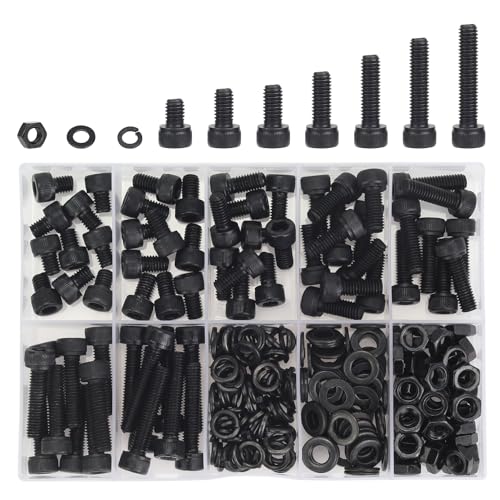 DYWISHKEY 127 Pieces M6 Black Screws, 12.9 Grade Alloy Steel M6x 8/10 /12/16 /20/25 /30mm Hex Socket Head Cap Screws Bolts Nuts Washers Assortment Kit - size: M6, style: Socket Head