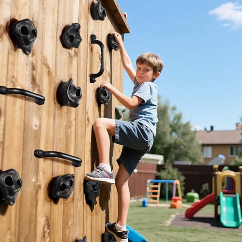 18PCS Climbing Holds for Kids,Large Climbing Holds for Play Set, Rock Wall Climbing Kit with Hardware for Indoor and Outdoor Climbing, Swingset - Adult Rock Wall Holds with Mounting Hardware (Black) - style: 24pcs Climbing Holds & 4 Handles