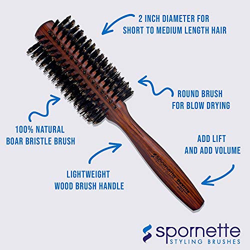 Spornette DeVille Boar Bristle Round Brush Set - Professional Hair Brushes Including 1.5, 2, and 2.5 inch Sizes - For Women, Men, & Kids - size: Set of 3 (1.5, 2, 2.5 Inch)