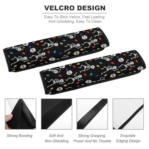 2 Piece Universal Fit Seat Belt Cover for Adult Use, Most Cars, Halloween Rock N Roll Dancing Skeleton Sugar Skulls Print Seat Belt Covers Cushion, Shock Absorption - color: Pattern 969