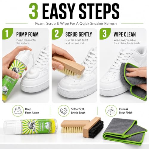 Shoe Cleaner Sneakers,8.5oz Shoe Cleaning Kit with 2 Brush,Shoe Cleaning Removes Dirt and Stain for White Shoes, - style: With Microfiber Towel