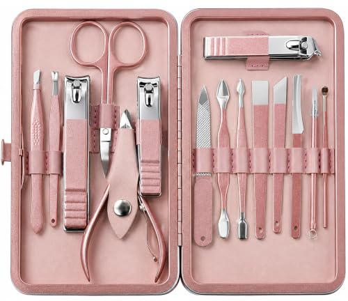 Utopia Care Manicure Set Professional Nail Clippers Kit | 16-Piece Manicure & Pedicure Nail Kit Gift Set for Men Women with Fingernail & Toenail Clippers, Premium Travel Case - color: Pink, size: Pack of 16