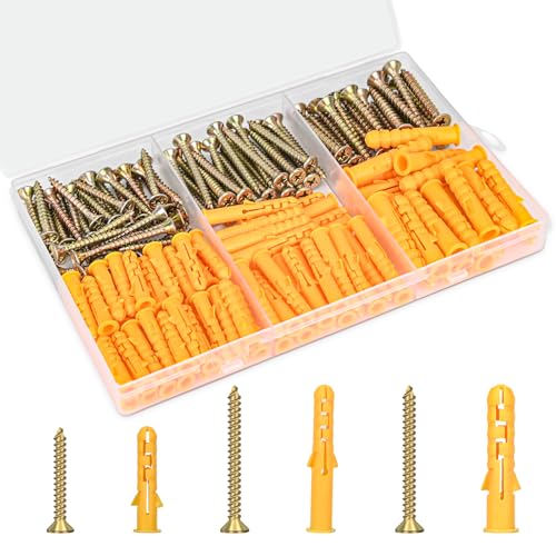 Aovchei 170pcs Drywall Anchors Kit, 85 Plastic Anchors and 85 Screws | 3 Size #6 * 30#6 * 40#8 * 40, Wall Hanging Kit for Hanging Picture Frame, Shelf Brackets, Curtain Rod - size: #6*30 #6*40 #8*40