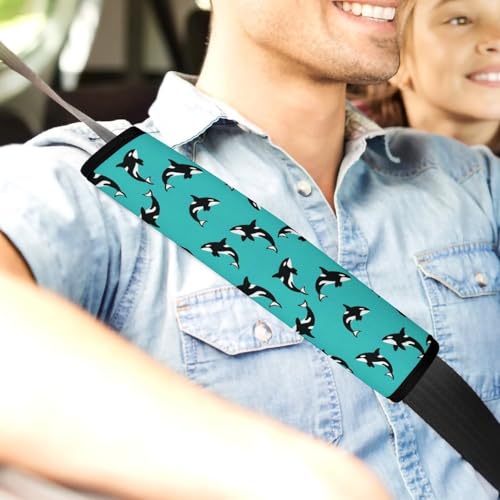 2 Pack Killer Whale Mint Green Car Seat Belt Pad Soft Padded Automotive Seat Belt Protector for Child, Stroller Pushchair High Chair, Shock Absorption - color: Pattern 1069