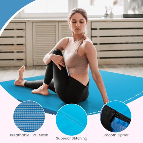 Goplus 4" Thick Folding Gymnastic Mat, Thickened Bi-Fold Fitness Mat with Carrying Handles & PU Leather Cover, Home Gym Tumbling Mat for Stretching, Pilates, Aerobics Workouts - color: Blue