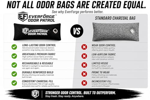 EverForge Odor Patrol Charcoal Deodorizer Bags, Natural Odor Absorber for Shoes & Sneakers, Gym Bags, Lockers, Sports Gear, & Cars, Activated Charcoal, 2-Pack, Unscented