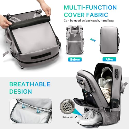 FUTURE AESTHEICS Travel backpack Carry-on Travel Backpack For Women Men Flight Approved Business Weekender Overnight Waterproof Daypack (Grey) - color: Grey