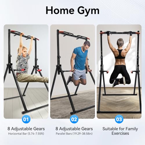 Foldable Pull Up Station, Pull Up Bar for Home, Height Adjustable, Multifunction Fitness Tower Station Strength Training Equipment for Home Outdoor
