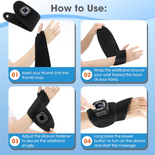 Air Compression Wrist Massager with Heat & Vibration, Cordless Portable Hand Massager with Multiple Modes Intensity Levels for Office Workers, Gamers (Can Be Used with Both Hands)
