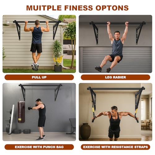 Wall Mounted Pull Up Bar, Adjustable Depth Pull-up Bar with 500LBS Weight Capacity, Maintain Upper Body Strength & Core Stability, Home or Garage Gym Chin Up Workout Training Station