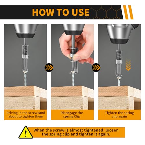 Spring Loaded Screw Holder Bit, 4 PCS Anti-drop Screwdriver Bit Holder | Screwdriver with Screw Holder for Grip Screws in Overhead or One Handed Positions, Electricians, DIY Repair(Phillips+Square)