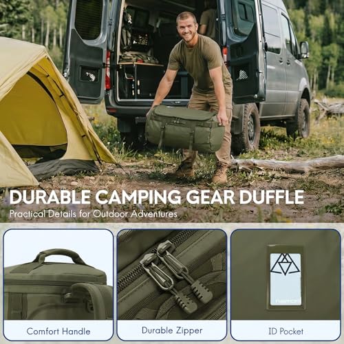 Haimont Heavy Duty Convertible Travel Duffel Backpack, Army Green, 45L | Shoe Compartment, Water-Resistant Tarpaulin, Wide U-Shaped Opening - color: Green, size: 45L