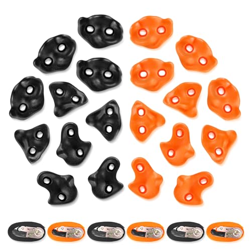 TOPNEW 20 Ninja Tree Climbing Holds for Kids Climber, Orange & Black Tree Climbing Kit with 6 Ratchet Straps for Outdoor Ninja Warrior Obstacle Course Training - style: 20 Pcs Orange & Black 2