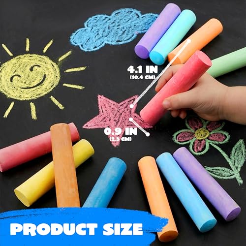 JOYIN 12 PCS Washable Sidewalk Chalks Set Non-Toxic Jumbo Chalk for Schools, Outdoor Art Play, Paint on Chalkboard, Blackboard and Playground (6 Colors)