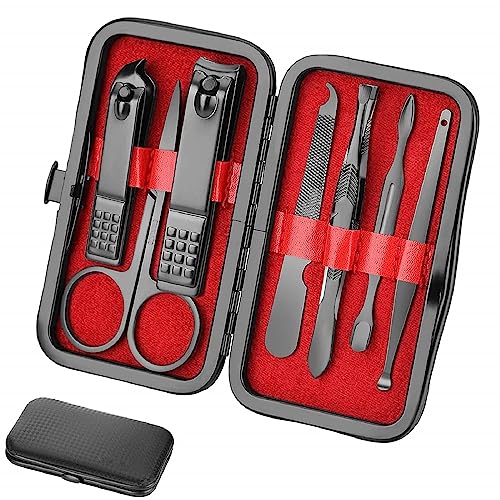 Aceoce Manicure Set Professional Nail Clippers Set Manicure Pedicure Kit | Stainless Steel Finger Toe nail Clippers,Mens Accessories,Personal Care Tools,Travel Nail Care Tools Kit,Gifts for Men Women - color: Black and Red