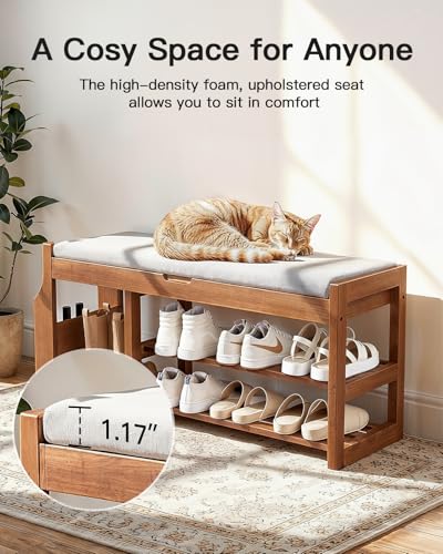 Pipishell 34″ Solid Pine Wood Shoe Rack Bench with Soft Cushion, 2 Tiers Shoe Storage Organizer with Lift-Top Storage and Side Holder, Holds up to 440 lbs, Shoe Bench for Entryway, Hallway, Bedroom - size: 33.6 Inch
