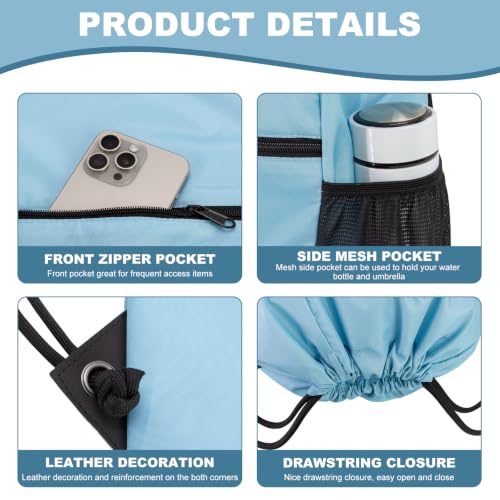 HOLYLUCK Men & Women Outdoor Sport Gym Sack Waterproof Drawstring Backpack Bag (Standard With Drawstring, Light blue) - color: Light Blue, style: Standard With Drawstring