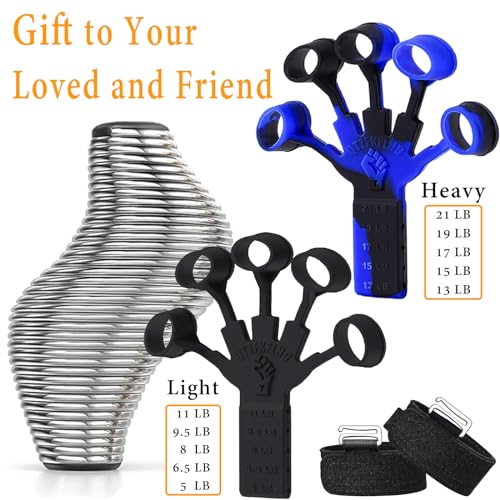 Grip Strength Trainer with Forearm Strengthener, Hand Grip Strengthener, Hand Extension Exerciser, Stress Relief Ball and Hand Grip Strengthener for Muscle Building and Injury Recover(5 PCS) - color: blue & black