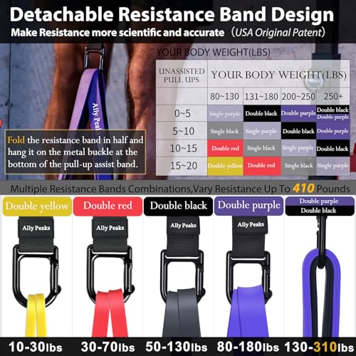 Ally Peaks Pull Up Assistance Bands，Heavy Duty Resistance Band for Pull Up Bar，Adjustable Weight/Size with Fabric Feet/Knee Rest Pull up bands,Up to 410lbs Assistance，resistance bands and assist bands - style: 4 resistance bands