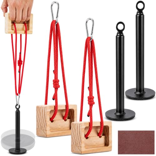 2 Pcs Portable Wood Fingerboard Climbing Hangboard with Adjustable Rope and Metal Clips, Dual Pocket Grip Blocks for Finger Hand Grip Strengthener, Home Gym Fitness Workout Equipment