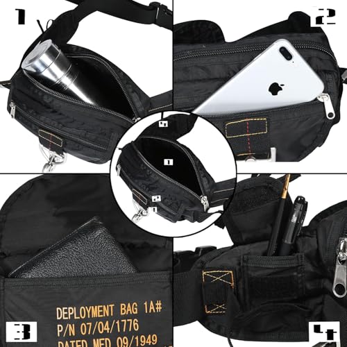 Tactical Waist Bag Parachute Buckle Multi-Pocket FannyPack Black | Koisgext tactical waist bag, tear-resistant nylon, 9"x5.2"x2.4", 0.8 lbs, parachute buckle, multi-pocket, zipper pockets - color: Black