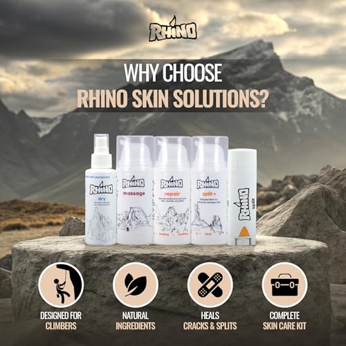 Rhino Skin Starter Kit Bundle - Climbing Skincare 5-Piece Set with Hand Cream, Lotion, Conditioner, Antiperspirant, and Balm | For Dry and Cracked Hands | Travel Size Hand Creams with Handmade Pouch