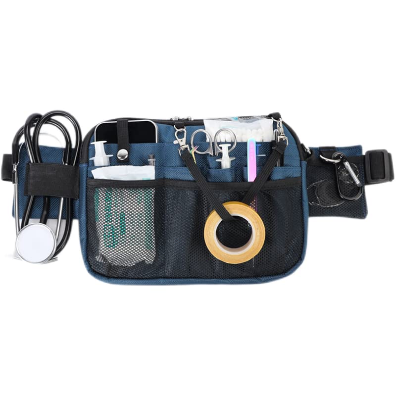 Nurse Utility Organizer Fanny Pack Hip Bag Waist Pack Pouch Case with Multi-Compartment and Tape Holder for Medical Scissors Care Kit Tool (Navy Blue) - color: Navy Blue