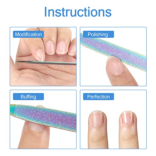 Mudder 6 Pcs Diamond Nail File Women Men Rainbow Stainless Steel Metal Nail File Buffer Double Side Emery Boards with Pointed Tip 7 Inch Multifunction Manicure Pedicure Care Tool Salon Home Travel Use