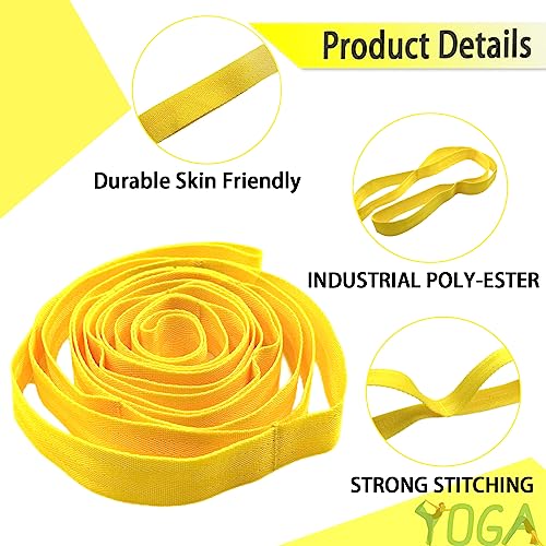 Stretching Strap Yoga Strap with Loops, Stretch Straps for Physical Therapy, Non-Elastic Exercise Strap for Pilates, Dance and Gymnastics with Workout Guide - color: Yellow