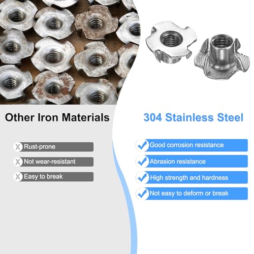 M METERXITY 10-Pack M8x10.7mm T-nut, 4-Pronged Tee Nut Threaded Insert | Stainless Steel, for Wood, Rock Climbing Holds, Furniture, Corrosion Resistant Fasteners - size: M8x10.7mm