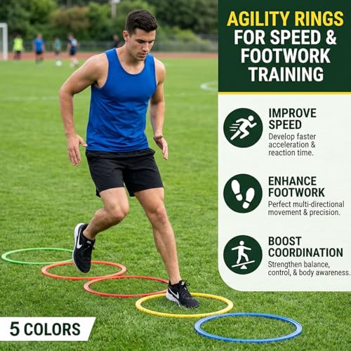 30 PCS Agility Rings Speed Training Set: 15" Exercise Speed Circle Jump Hoops for Soccer Football Footwork Coordination Speed Drill and Athletic Training Equipment
