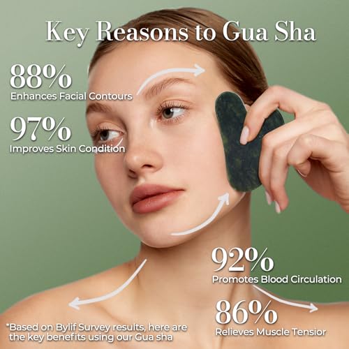 Gua Sha Facial Tools - Natural Jade Stone Guasha Tool for Face & Body,Massage Stick for Jawline Sculpting, Puffiness Reducing, Skin Care Gift, Anti-Aging Beauty Tool (Green Stone) - color: Green G