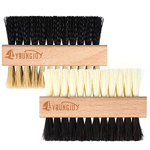 YoungJoy 2 Pieces Dual Sided Sneaker Shoe Cleaner Brush Set Shoes Clean Brush Kit Both Boar and Plastic Bristles with Microfiber Cloth (A) - style: A