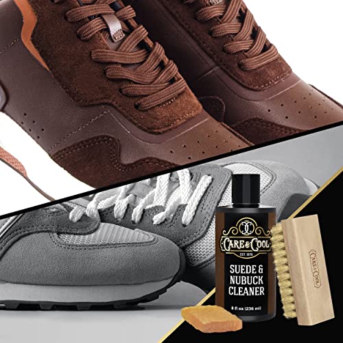 Care & Cool Suede & Nubuck Cleaner Kit, 8 oz, 100% Hog Hair Brush & Eraser | Helps Lift Dirt & Refresh Nap, Odorless & Non-Sticky Formula, Firm Yet Gentle Bristles, Suitable for Leather, Canvas & Knit