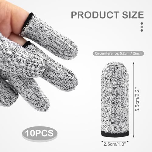 Quacc 10 PCS Breathable Cut Resistant Finger Cots Fingertip Protection Gloves Reusable Thumb Protectors for Kitchen, Work, Carving (Gray)
