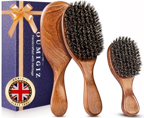 Boar Bristle Hair Brush Set, Large and Mini, Since 1965 British Craftsmanship Handmade Natural Wooden, Pure Soft Bristles, Gentle Detangling for Women Men Kids, Thin Fine Hair, Smooth & Shine - size: Large and Small