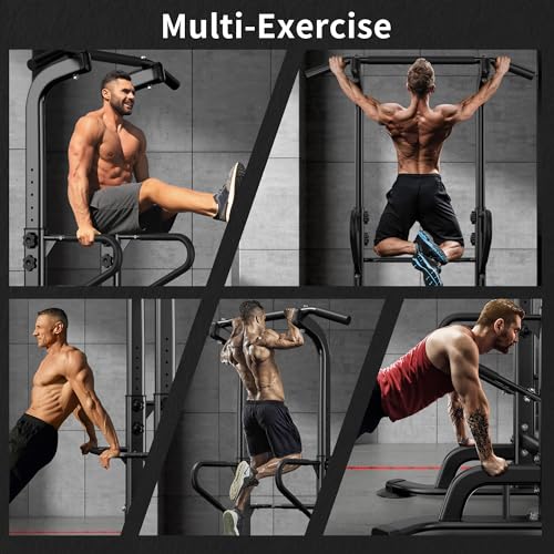 SogesHome 11-Levels Height Adjustable Power Tower Pull Up Bar & Dip Station | Multi-Function Full Body Strength Training Equipment for Home Gym, Freestanding Exercise Dip Bar Fitness Workout Machine