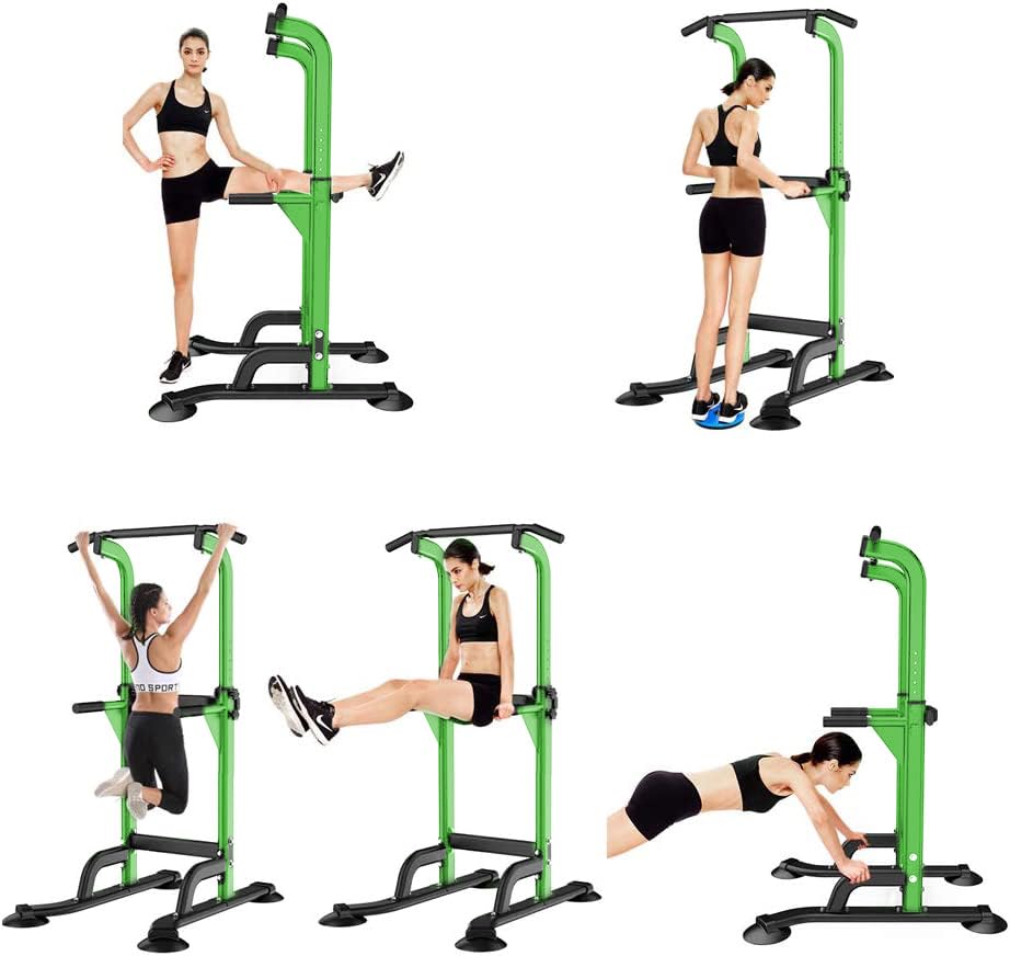SogesHome Multi-Function Power Tower Pull Up Bar Dip Station for Home Gym | Height Adjustable PullUp Dip Stand, Full Body Strength Training Equipment, Fitness Workout for Push Ups Dips, 330LB Capacity - color: Green