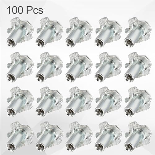 HARFINGTON M4x14mm T-Nuts 4 Pronged Tee Nut 0.57" x 0.55" Fully Thread Carbon Steel Inserts for Wood, Rock Climbing Holds, Cabinetry, Furniture 100pcs - size: M4x14mm, 14.5mm