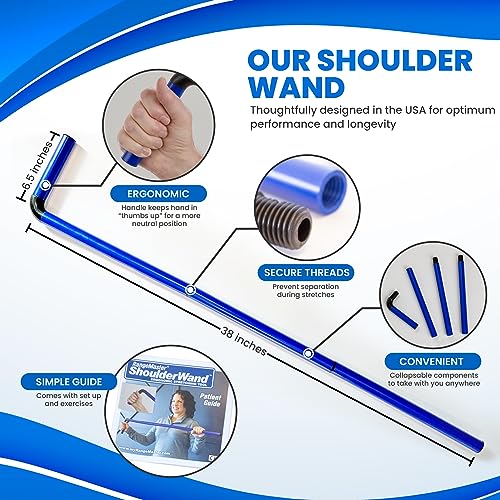 RangeMaster ShoulderWand Therapy Stretching Tool│Collapsible Stretching Bar │Physical Therapy Tool for Recovery and Increasing Motion (Blue) - color: Blue
