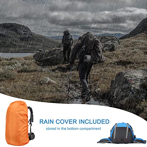 Loowoko 50L Hiking Backpack, Waterproof Camping Essentials Bag with Rain Cover, 45+5 Liter Lightweight Backpacking Back Pack - color: Dark Blue