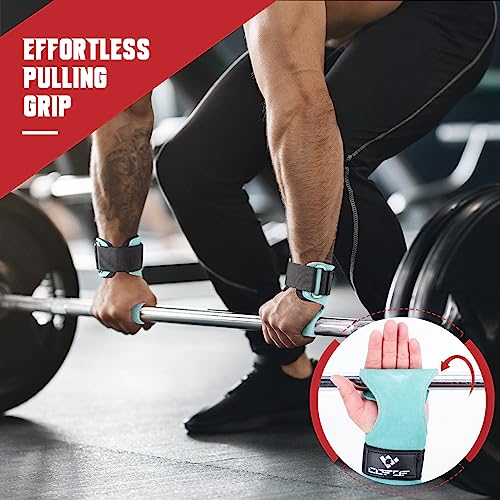 COFOF Weight Lifting Wrist Strap, Double Layer Leather Wrist Strap for Deadlift and Powerlifting, Adjustable Neoprene Padded Gym Workout Lifting Hooks (Pair) - color: Lake Blue