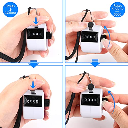 FEBSNOW 2 Pack Tally Counter Clicker 4 Digit Number for School Event | For Row Sport School Event Coaches, Mechanical 4 Digit Counting, Handheld People Clicker Counter - color: Black White