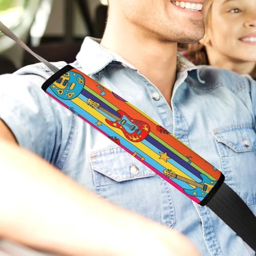 Universal Fit Seat Belt Cover for Adult Use, Stroller Pushchair High Chair, 2PCS Colorful Guitar Music Musical Instruments Harness Pads Strap Shock Absorption - color: Pattern 1004
